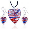 Pugster Red And Blue Stripe Slender Heart Pendant And Earring Set